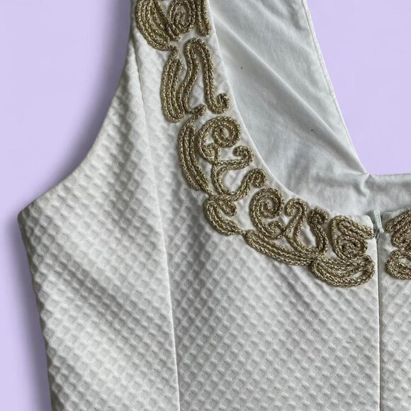 Lilly Pulitzer White Gold Embroidered Cotton Mini Dress Size 8 - Picture 6 of 9